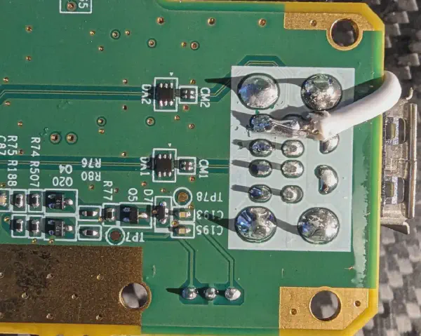 Bottom of the back USB showing wire attachment point