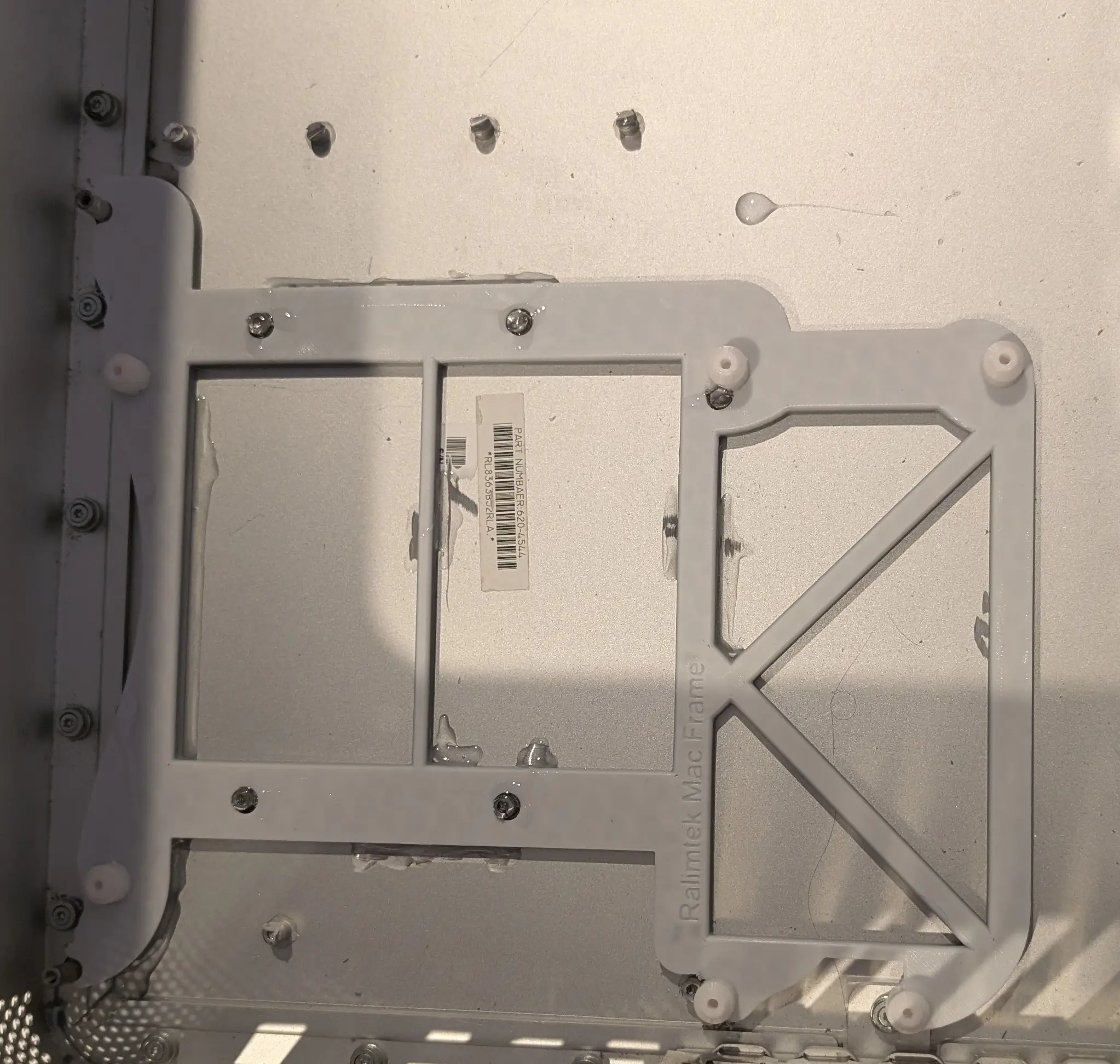 3D printed frame glued in place